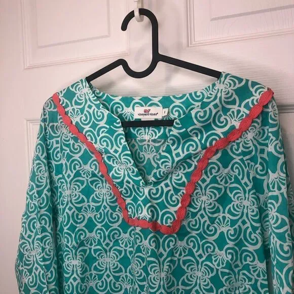 Vineyard Vines turquoise blue and white long sleeve tunic top dress size small - Picture 5 of 12